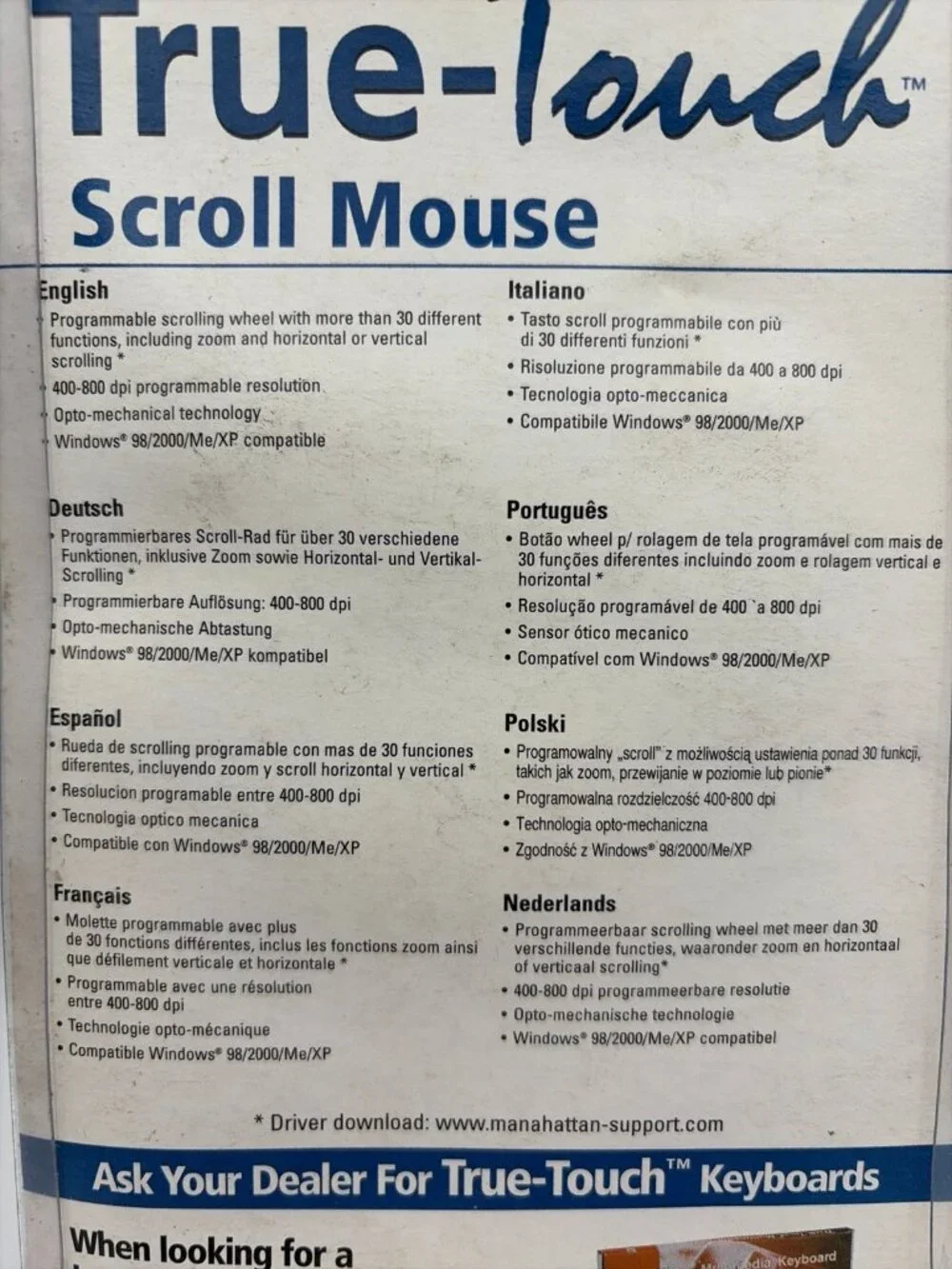 Manhattan True-Touch PS/2 Scroll Mouse 169844 New